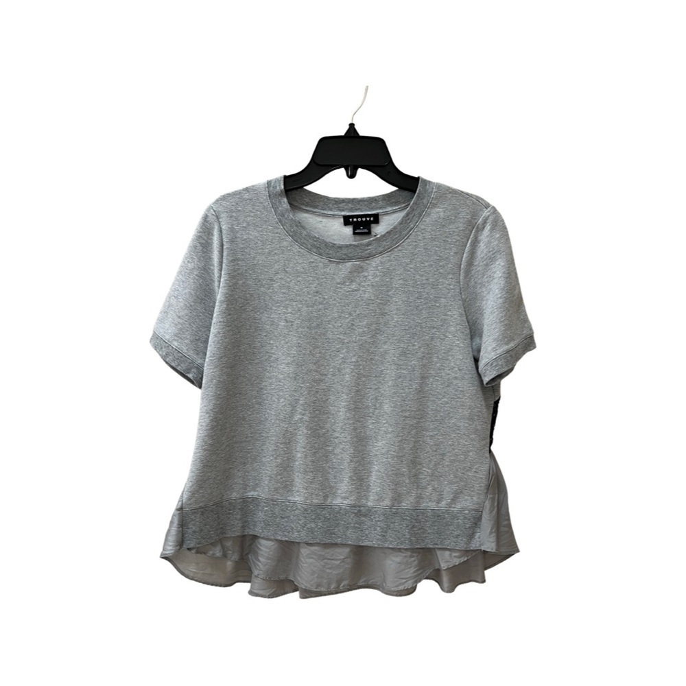 Trouvé gray shortsleeved sweatshirt with flowy hem and navy appliqué size M - Picture 2 of 7
